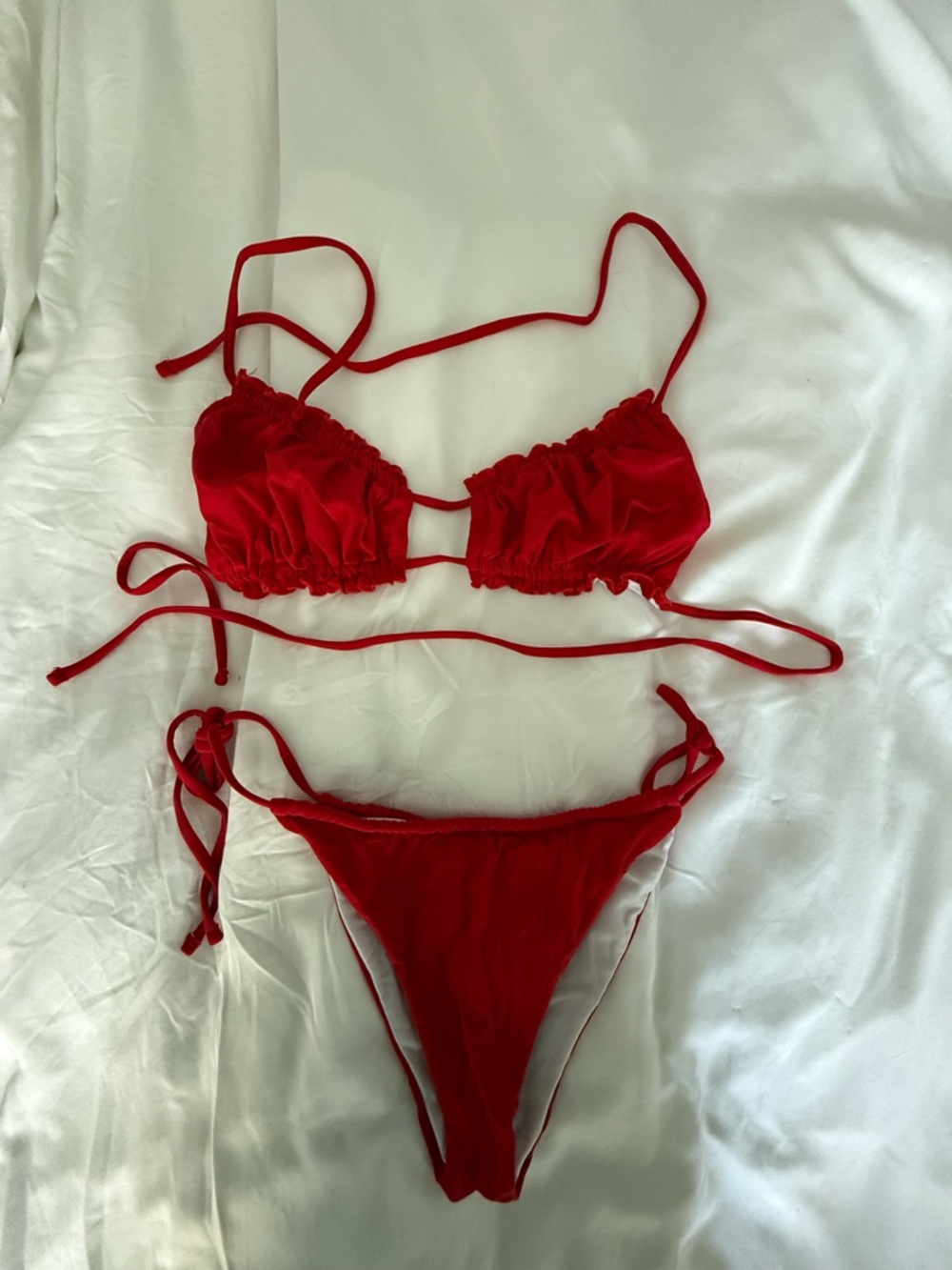 Red Ruched Tie-Side Bikini Set